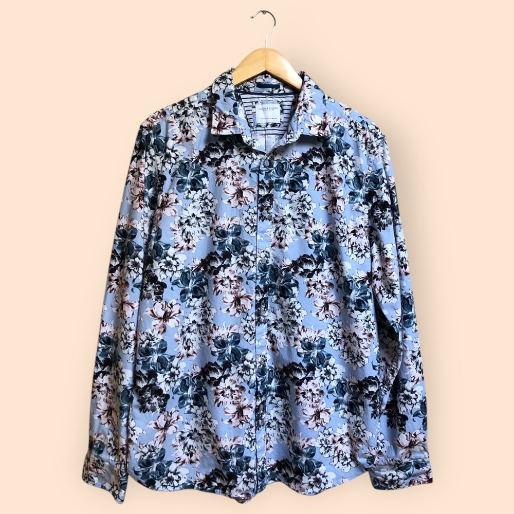 Denim & Flower Ricky Singh Cotton Floral Button Down Collared Shirt MENS XL